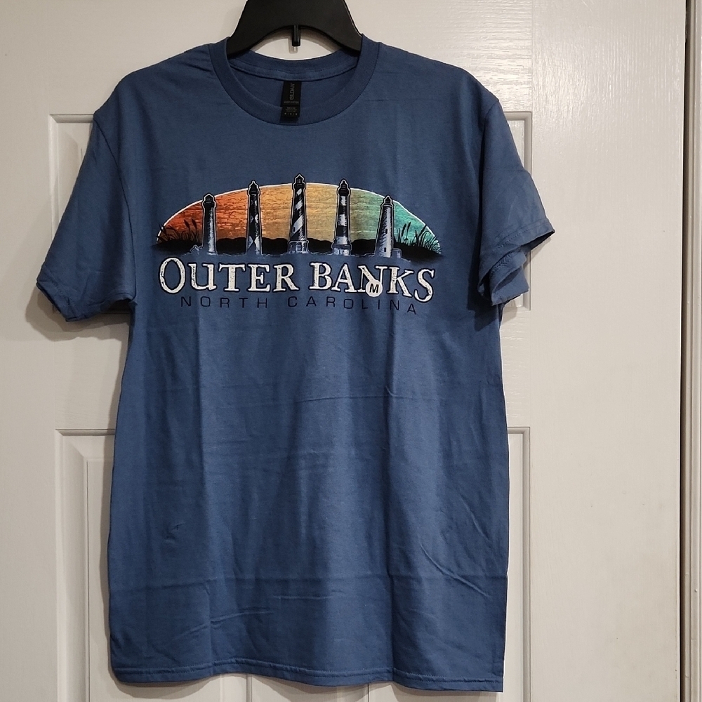 Gildan Blue Short Sleeve Tee with Outer Banks Graphic Design